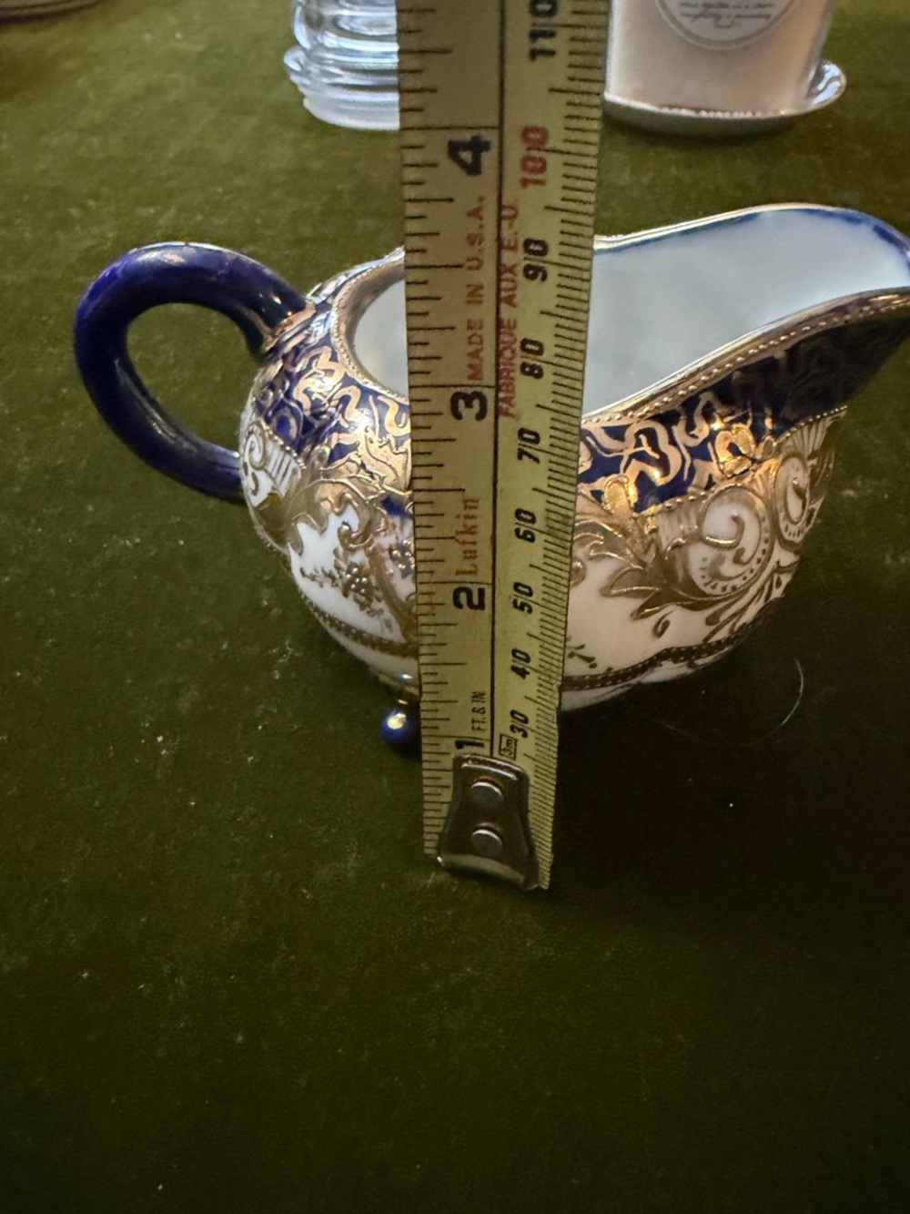 Blue and Gold Porcelain Creamer with Ornate Filigree - Picture 5 of 7